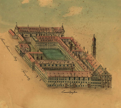 Bild: Zeichnung des Jesuitenkollegs Ingolstadt von Karl Schafhäutl, 0001/Cim. 17(1 Bild: Zeichnung des Jesuitenkollegs Ingolstadt von Karl Schafhäutl, 0001/Cim. 17(1