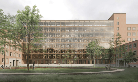 Entwurf für die Fassade des Himbeerpalastes Bild des zukünftigen Geisteswissenschaftlichen Zentrums der FAU im Himbeerpalast