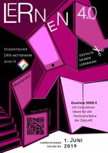Abstraktes Treppenhaus einer Bibliothek bzw. eines Gebäudes in den Farben pink und schwarz