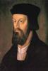 Porträt von Jan Hus: Kopf eines mittelalten Mannes mit schwarzer Kopfbedeckung